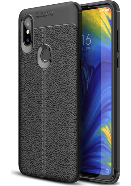 Xiaomi Mi Mix 3 Kılıf Deri Dokulu Silikon Siyah