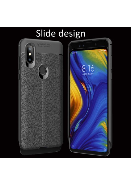 Xiaomi Mi Mix 3 Kılıf Deri Dokulu Silikon Siyah