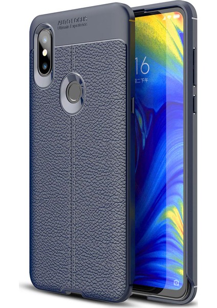Xiaomi Mi Mix 3 Kılıf Deri Dokulu Silikon Lacivert