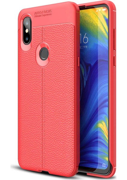 Xiaomi Mi Mix 3 Kılıf Deri Dokulu Silikon Kırmızı