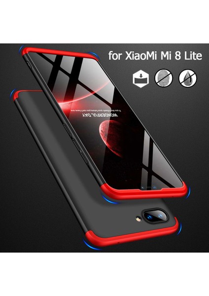 Xiaomi Mi 8 Lite Kılıf Double Dip 360 Protective Siyah Mavi