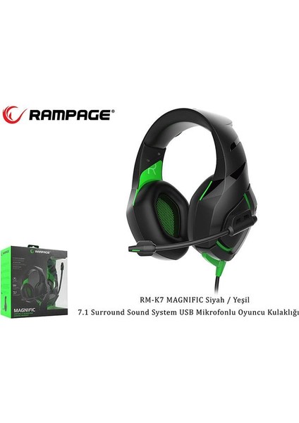 RM-K7 Magnific Siyah Yeşil USB Oyuncu Kulaklık