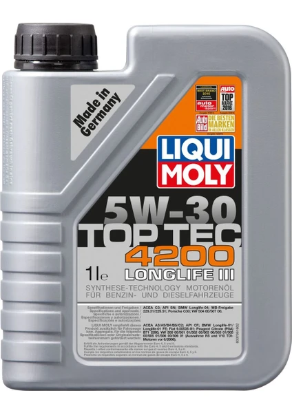 Liqui Moly Top Tec 4200 Longlife 3 5W-30 1 Litre Motor Yağı ( Üretim Yılı: 2023 )