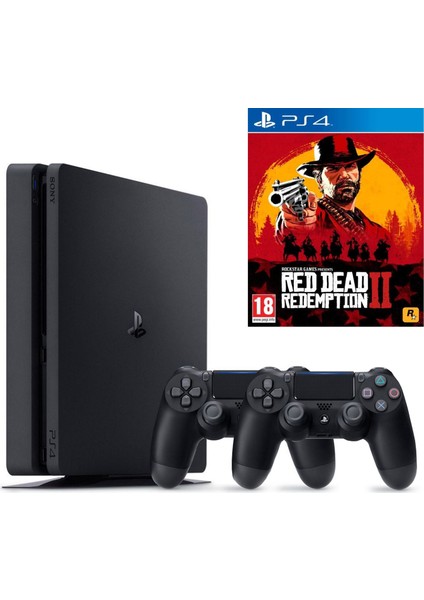 PS4 Slim 500 GB Oyun Konsolu + 2. PS4 Kol + PS4 Red Dead Redemption 2