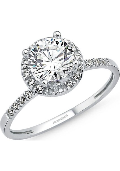 Beyaz Altın Tektaş Yüzük 1.00 karat Zirconia Özel Tasarım M615430560