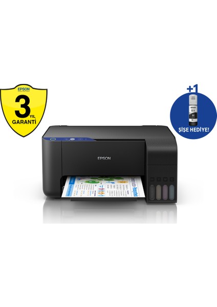 Ecotank L3111 + Tarayıcı + Fotokopi + Mürekkep Püskürtmeli Tanklı Yazıcı