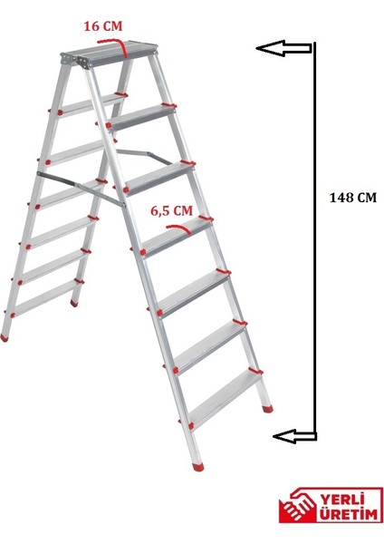 7+7 Çift Çıkışlı Alüminyum Merdiven