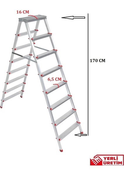 8+8 Çift Çıkılşlı Alüminyum Merdiven