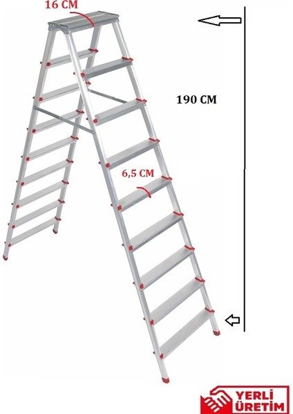 9+9 Çift Çıkışlı Alüminyum Merdiven