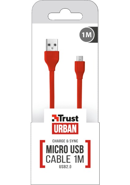 Trust Flat Micro-USB Data Kablosu 1m - Kırmızı