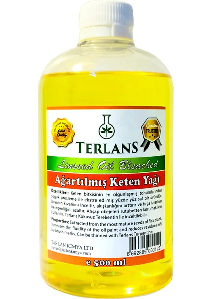 Terlans Ağartılmış Keten Yağı Resim Yağı 500 ml Linseed Oil Bleached