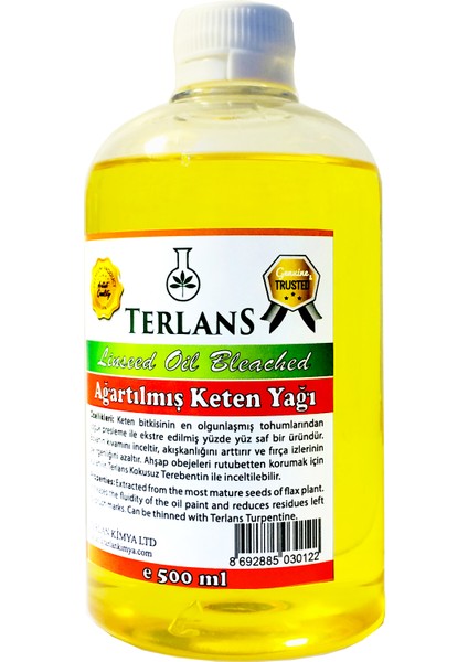 Terlans Ağartılmış Keten Yağı Resim Yağı 500 ml Linseed Oil Bleached