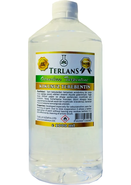 Terlans Kokusuz Terebentin 1000 Ml Tamamen Kokusuz