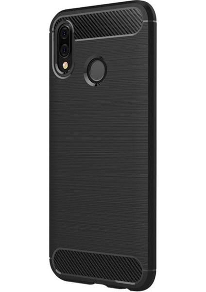 Huawei P20 Lite Kılıf Room Özel Karbon Hybrid Silikon (Siyah) + Cam Ekran Koruyucu