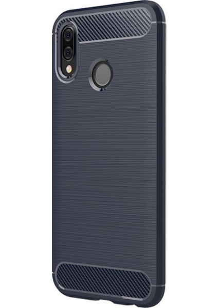 Huawei P20 Lite Kılıf Room Özel Karbon Hybrid Silikon (Lacivert) + Cam Ekran Koruyucu