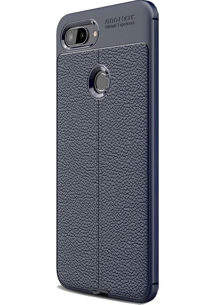 Xiaomi Mi 8 Lite Kılıf Silikon Özel Karbon Niss Deri Görünümlü (Lacivert) + Cam Ekran Koruyucu