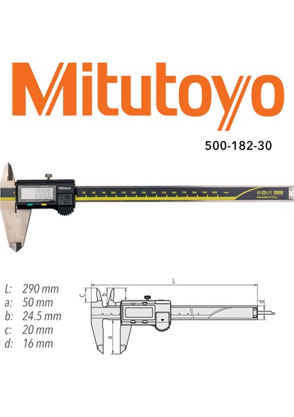 Mıtutoyo 500-182-30 Dijital Kumpas 200Mm/0,01Mm Metrik Bilgi Çıkışsız