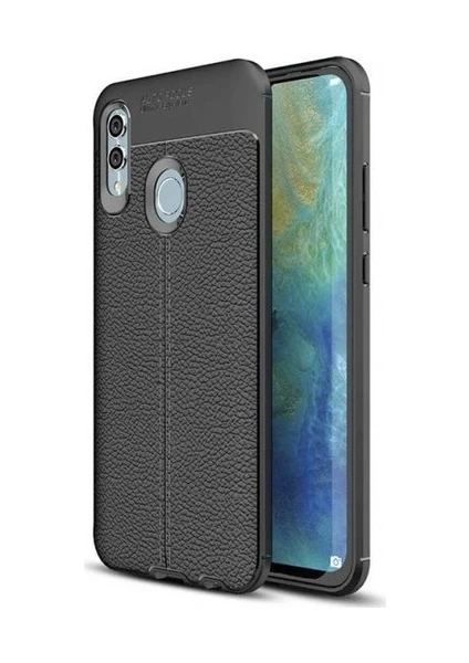 Case 4U Huawei P Smart 2019 Kılıf Rugan Armor Deri Görünümlü Yüksek Kalite Silikon Niss Siyah