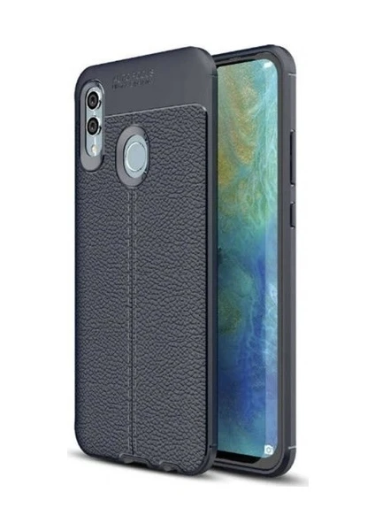 Case 4U Huawei P Smart 2019 Kılıf Rugan Armor Deri Görünümlü Yüksek Kalite Silikon Niss Lacivert