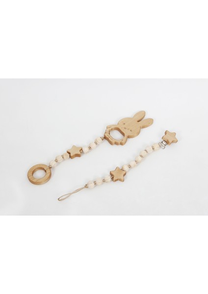 Akçaağaç Doğal Diş Kaşıyıcı Ve Emzik Askısı Ve Emzik Zinciri 2'li Set