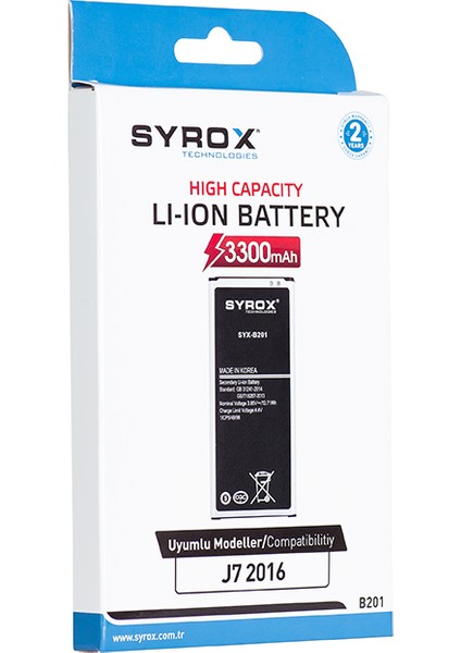 Galaxy J7 2016 Batarya 3300 mAh