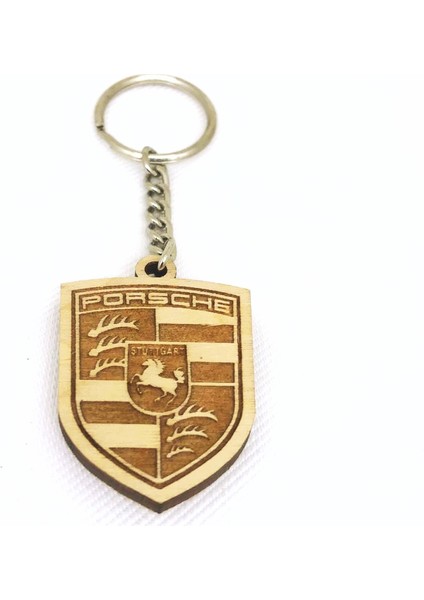 Porsche Logo 2 li Lüks Araç Boyun Yastığı Siyah ve Ahşap Logo Anahtarlık