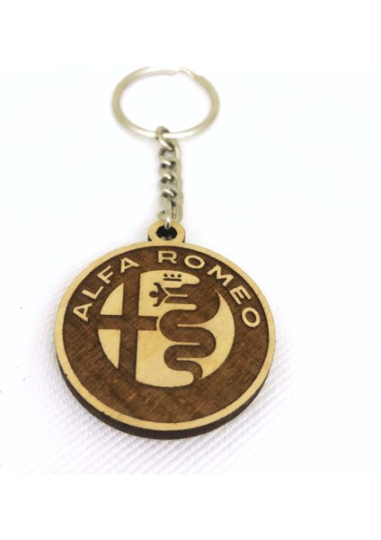 Alfa Romeo 2 li Lüks Araç Boyun Yastığı Siyah ve Ahşap Logo Anahtarlık