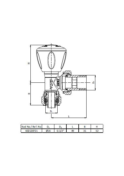 Eca Rv3 Köşe Radyatör Vanası  Pex  1/2 X 16 Mm