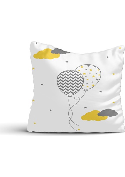 Cici Odam Desenli Balonlar ve Renkli Bulutlar Kırlent Kılıfı-45x45