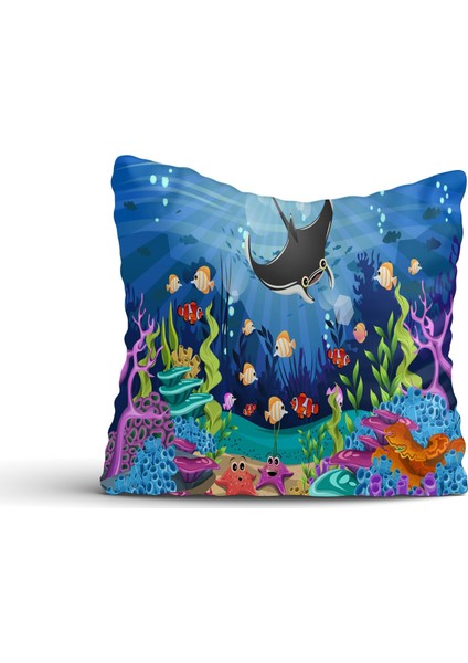 Cici Tasarım Balık ve Renkli Deniz Altı Kırlent Kılıfı-45x45