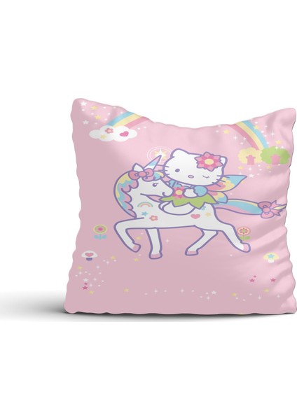 Cici Tasarım Hello Kitty Atlı Pembe Kırlent Kılıfı-60x60