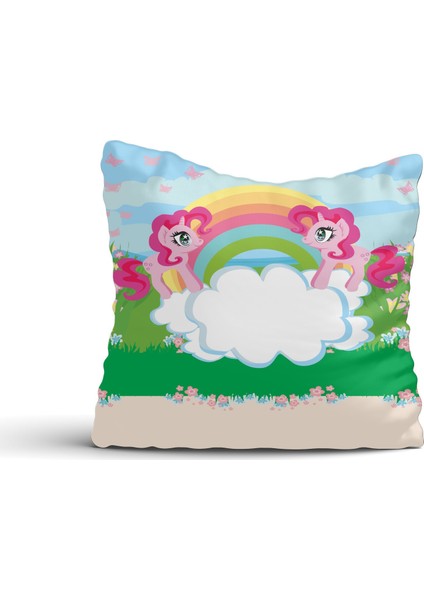 Cici Odam Pony Atlar ve Gökkuşağı Kırlent Kılıfı-42x42