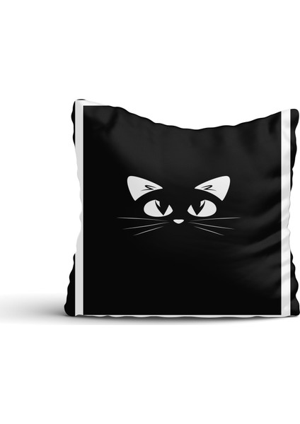 Cici Tasarım Siyah Kedi Kırlent Kılıfı-60x60