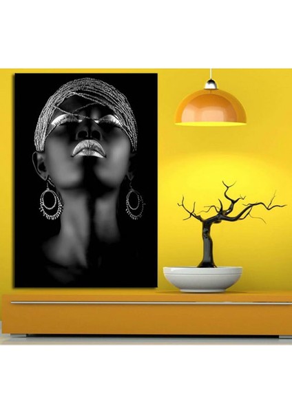Afrikalı Kadın Tabloları Gümüş Rengi 70 x 100 cm