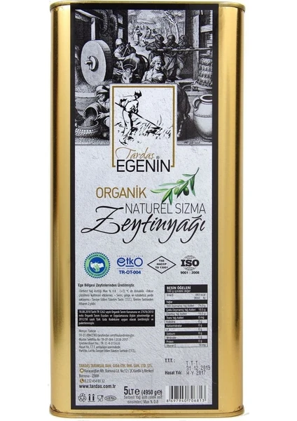 Tardaş Egenin Egenin Organik Sertifikalı Sızma Zeytinyağı 5 lt