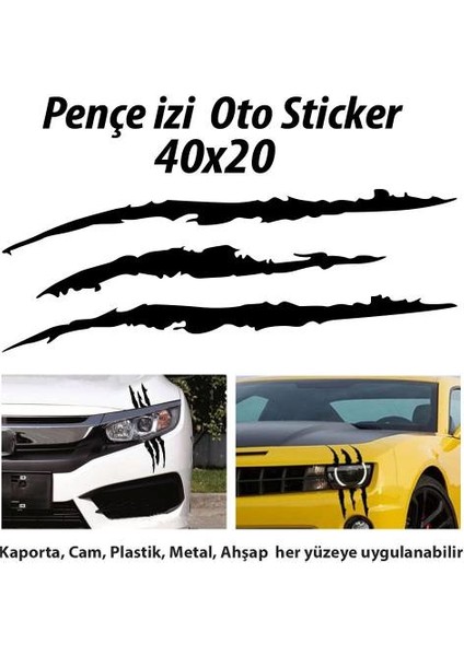 Dizayn Hediye Monster Canavar Pençe İzi Uzun Siyah Sticker - Araba Etiket, Çıkartma - Aksesuar -Modifiye -Arma