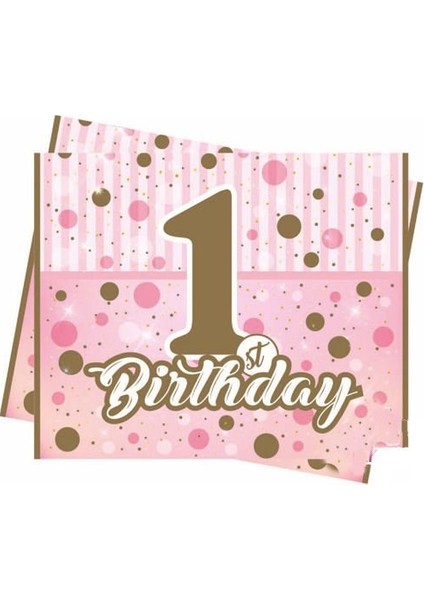 Işıltılı First Birthday Masa Örtüsü Pembe 120 x 180 cm
