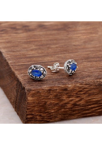 Safir Taşlı Gümüş Küpe 3854