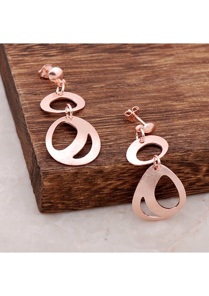 Rose Gümüş Elişi Tasarım Küpe 3882