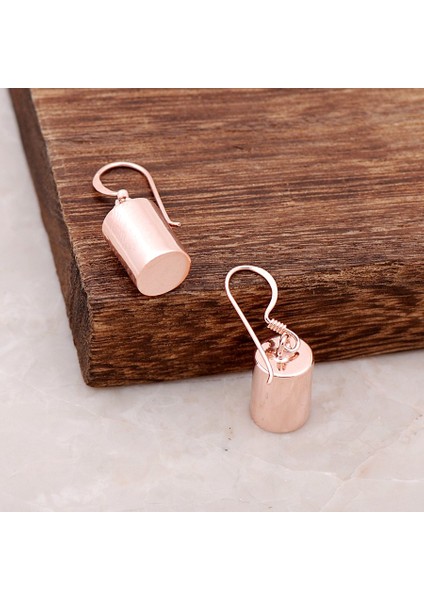 Rose Gümüş Silindir Tasarımlı Küpe 3889