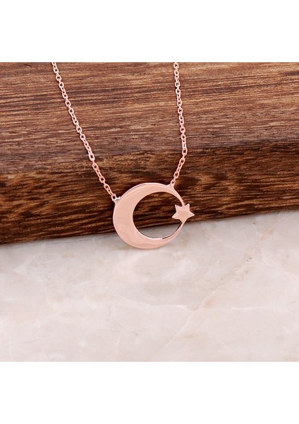 Ay Yıldız Rose Gümüş Tasarım Kolye 4021