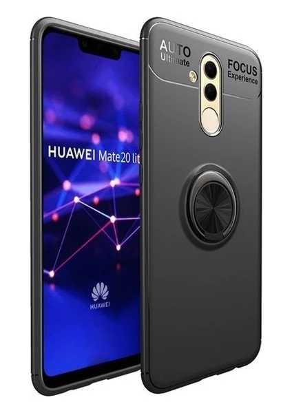 Huawei Mate 10 Lite Kılıf Standlı Yüzüklü Mıknatıslı Kılıf Siyah