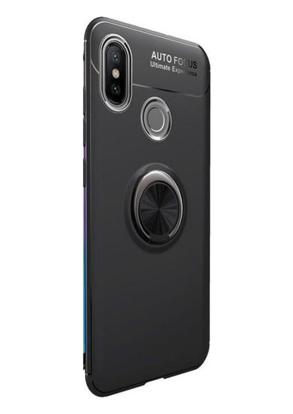Xiaomi Mi A2 / 6X Kılıf Standlı Yüzüklü Mıknatıslı Kılıf + 9H Esnek Nano Cam Siyah