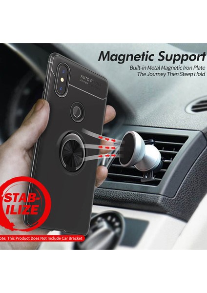 Xiaomi Mi A2 / 6X Kılıf Standlı Yüzüklü Mıknatıslı Kılıf + 9H Esnek Nano Cam Siyah
