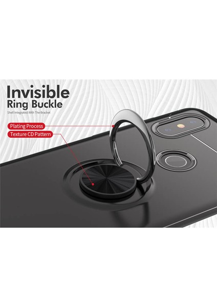 Xiaomi Mi A2 / 6X Kılıf Standlı Yüzüklü Mıknatıslı Kılıf + 9H Esnek Nano Cam Siyah