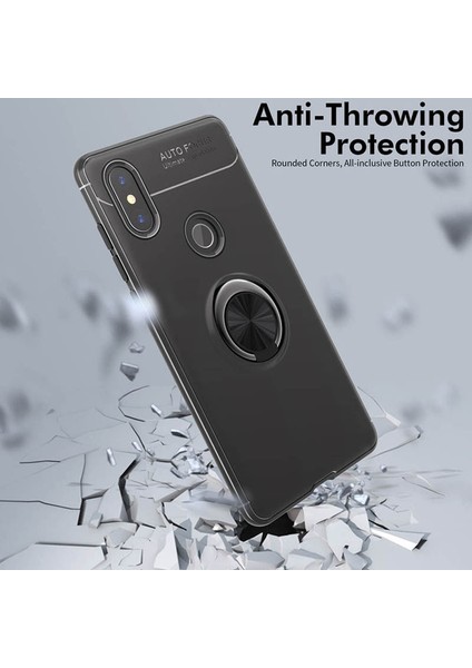 Xiaomi Mi A2 / 6X Kılıf Standlı Yüzüklü Mıknatıslı Kılıf + 9H Esnek Nano Cam Siyah