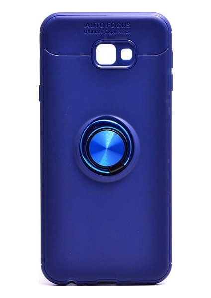 Samsung Galaxy J4 Plus Kılıf Standlı Yüzüklü Mıknatıslı Kılıf + 9H Esnek Nano Cam Lacivert