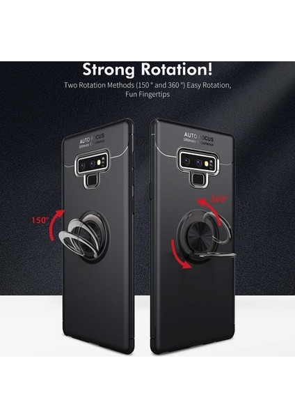 Samsung Galaxy Note 9 Kılıf Standlı Yüzüklü Mıknatıslı Kılıf Siyah