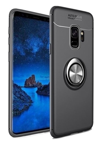 Samsung Galaxy J6 Kılıf Standlı Yüzüklü Mıknatıslı Kılıf + 9H Esnek Nano Cam Siyah