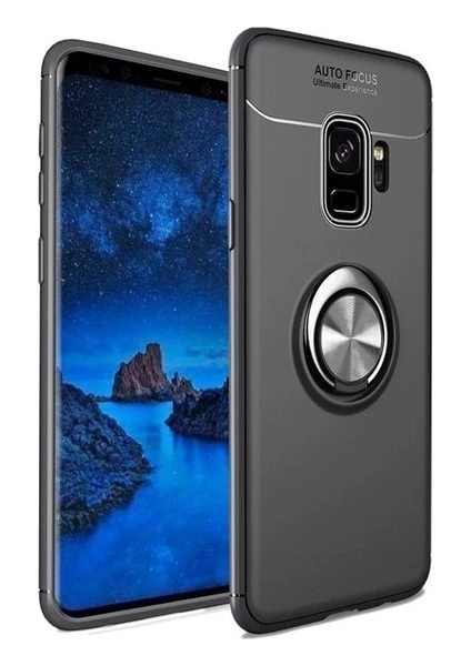 Samsung Galaxy J4 Kılıf Standlı Yüzüklü Mıknatıslı Kılıf + 9H Esnek Nano Cam Siyah